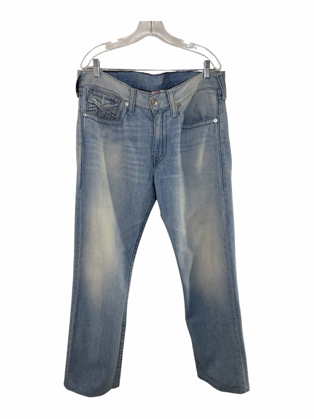 True Religion Ricky Straight Jeans Mens 36 Light Wash Flap Pocket Y2K USA